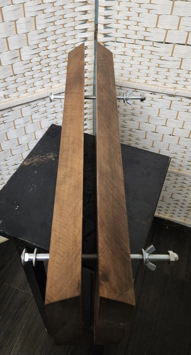 wooden bookpress long view slightly open