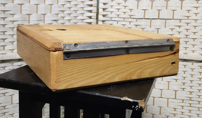 wooden box back view closed