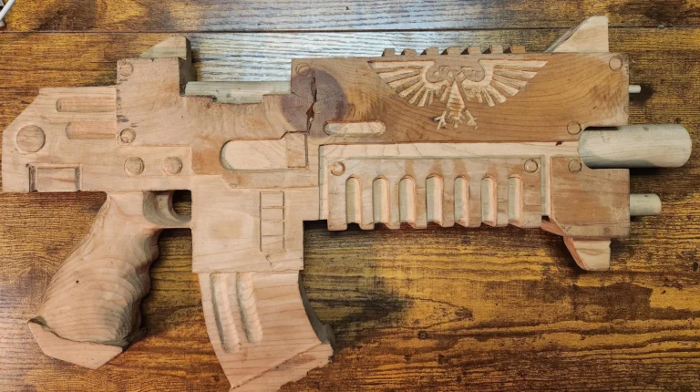 hand carved wooden Warhammer 40k bolter