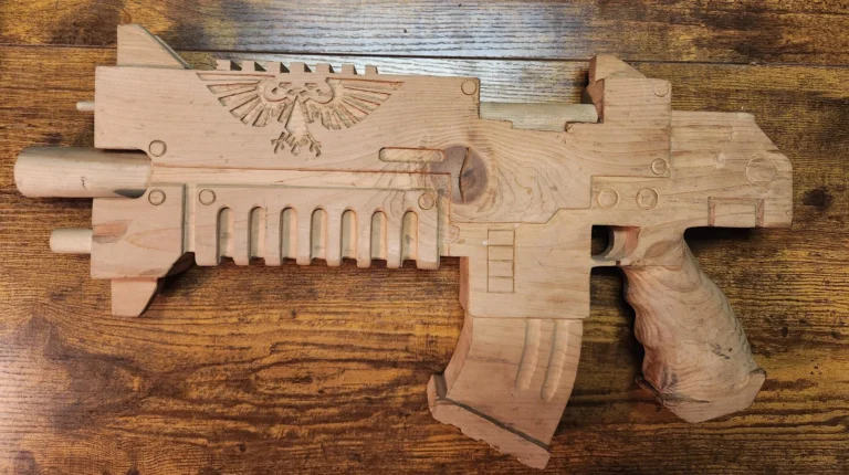 hand carved wooden Warhammer 40k bolter